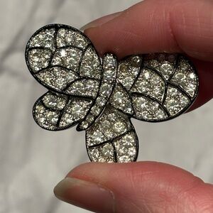 Vintage Rhinestone Butterfly Pin Silver Tone Brooch Flaw